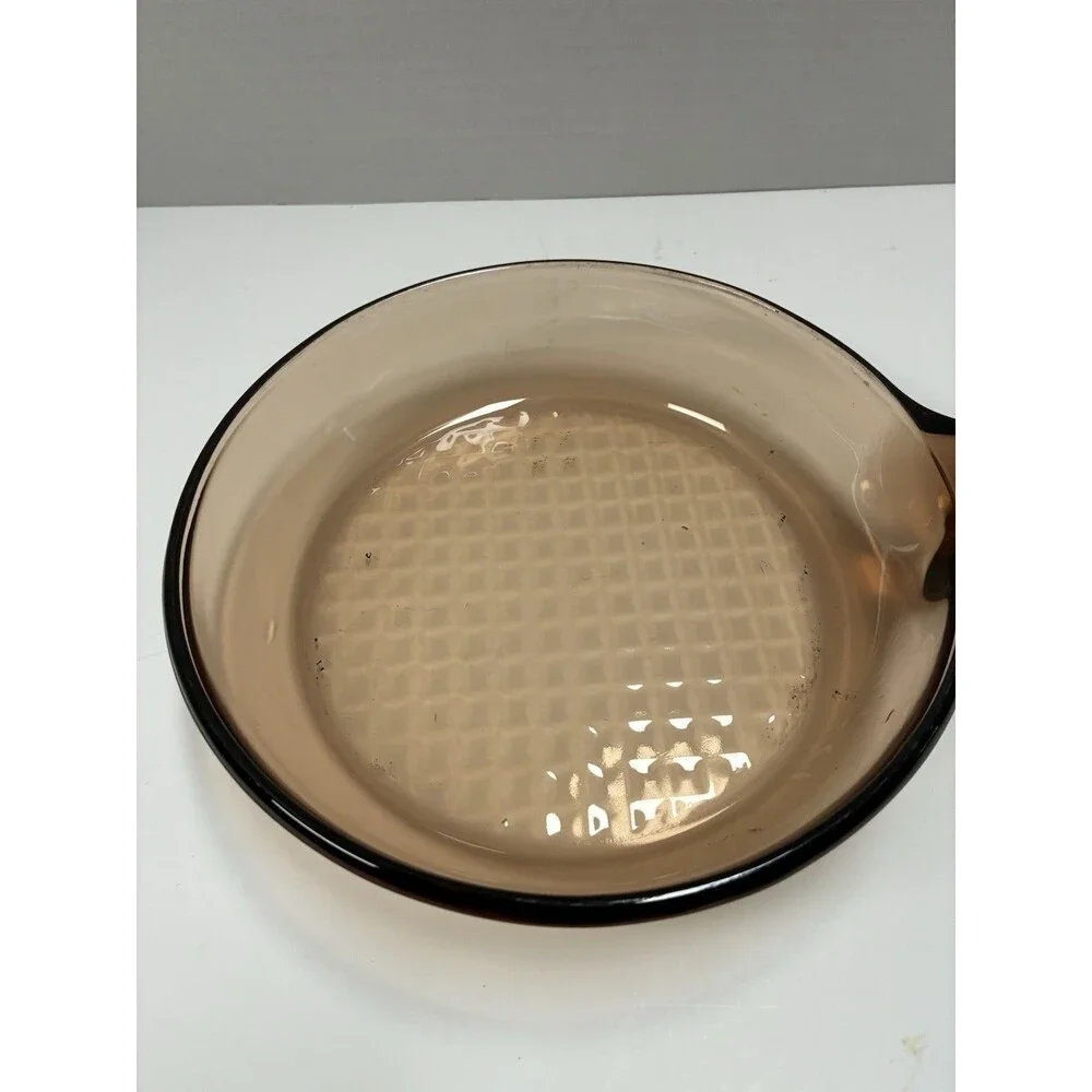 Vision Corning Ware Amber Glass Cookware Lot 2 Pc Bowl & Frying Pan USA